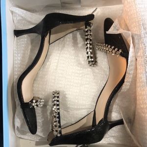 NWT Antonio Melani Leather Black Embellished Classy Squared Heels  7 1/2, 7.5.